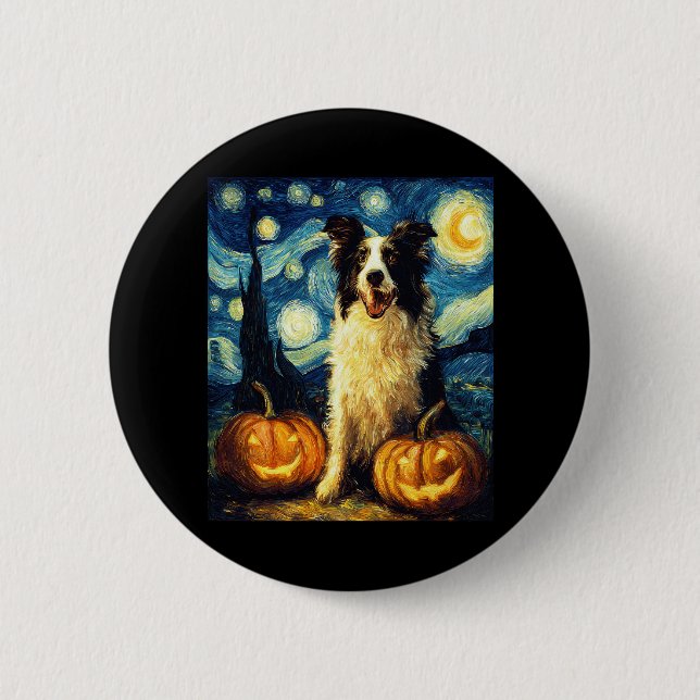 Cute Border Collie Dog Halloween Jack O Lantern Pu 2 Inch Round Button (Front)