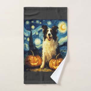 Cute Border Collie Dog Halloween Jack O Lantern Pu Hand Towel