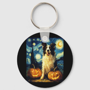 Cute Border Collie Dog Halloween Jack O Lantern Pu Keychain