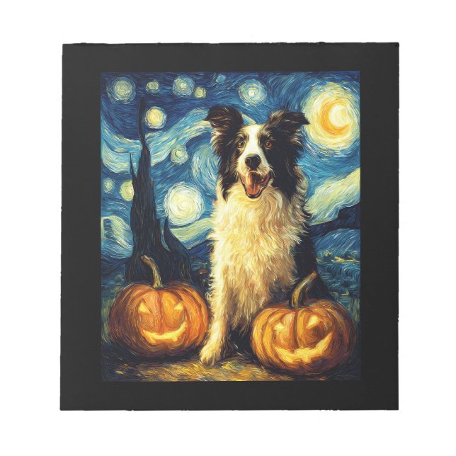 Cute Border Collie Dog Halloween Jack O Lantern Pu Notepad (Front)