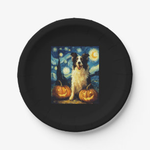 Cute Border Collie Dog Halloween Jack O Lantern Pu Paper Plate