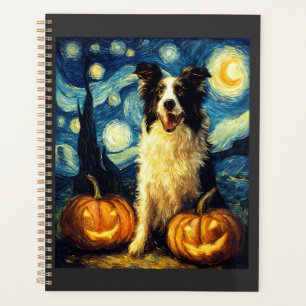 Cute Border Collie Dog Halloween Jack O Lantern Pu Planner