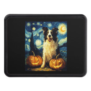 Cute Border Collie Dog Halloween Jack O Lantern Pu Trailer Hitch Cover