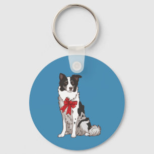 Cute Border Collie Dog Illustration Round Keychain