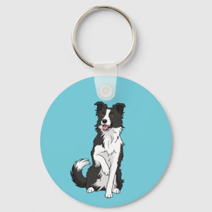 Cute Border Collie Dog Illustration Round Keychain