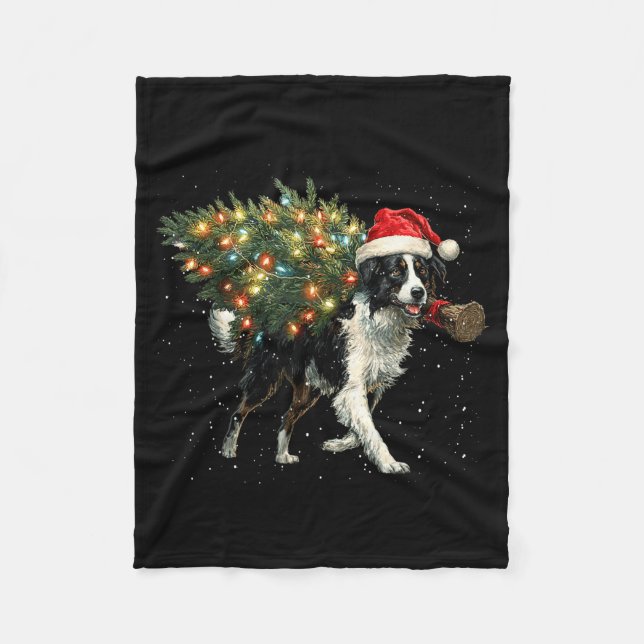 Cute Border Collie Dog In A Christmas Tree For Men Fleece Blanket (Front)