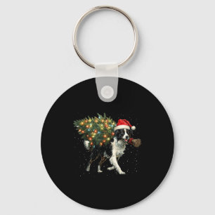 Cute Border Collie Dog In A Christmas Tree For Men Keychain