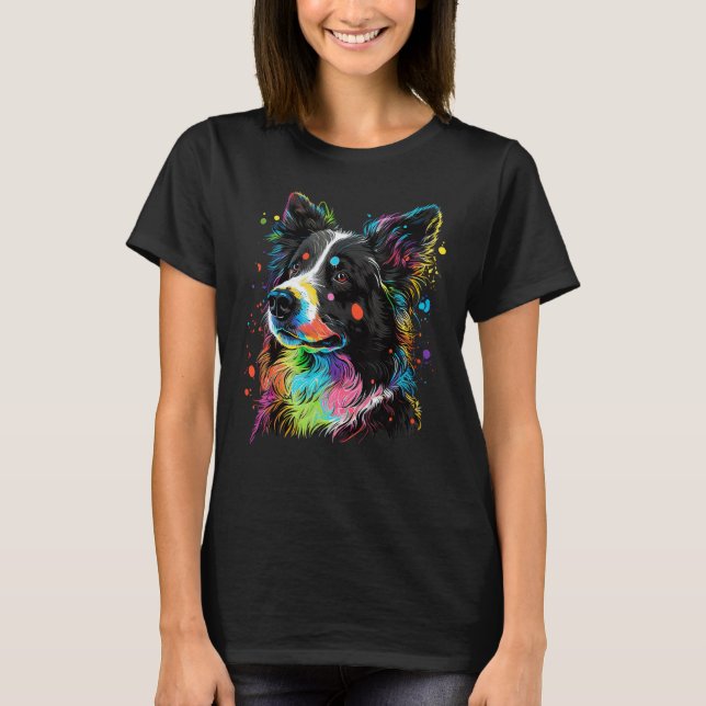 Cute Border Collie Dog on Border Collie  2 T-Shirt (Front)