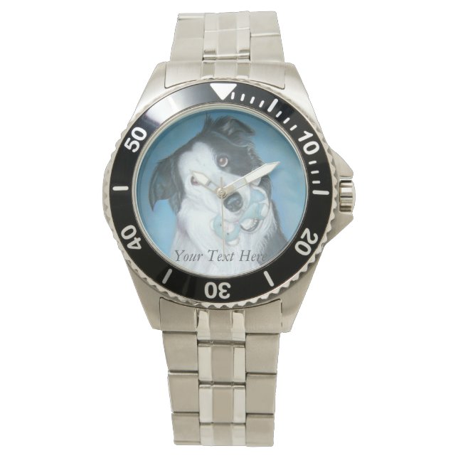 cute border collie dog with blue teddy bear watch (Front)