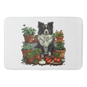 Cute Border Collie Gardening Bath Mat