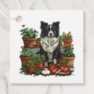 Cute Border Collie Gardening Favour Tags