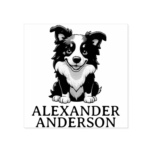 Cute Border Collie Personalize Rubber Stamp (Imprint)