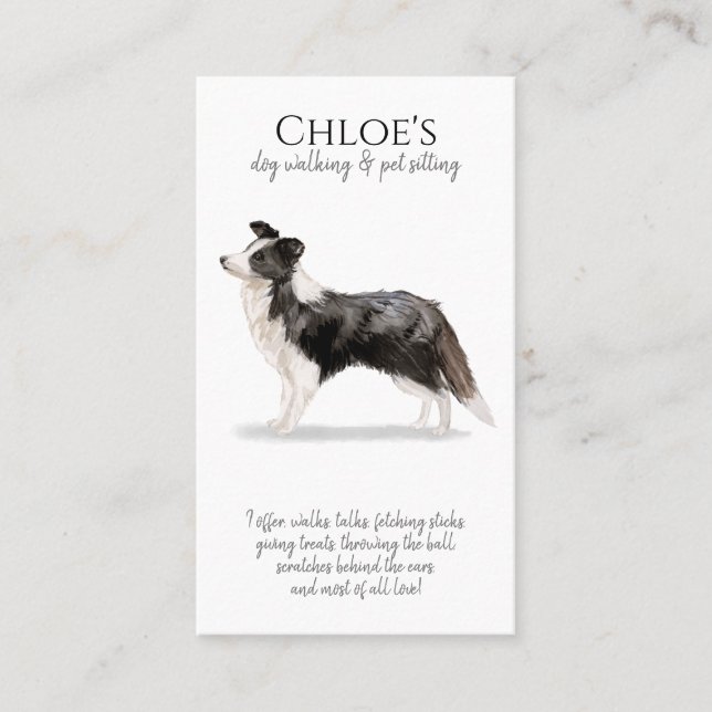 Cute Border Collie Pet Sitter Dog Walker Business Card (Front)