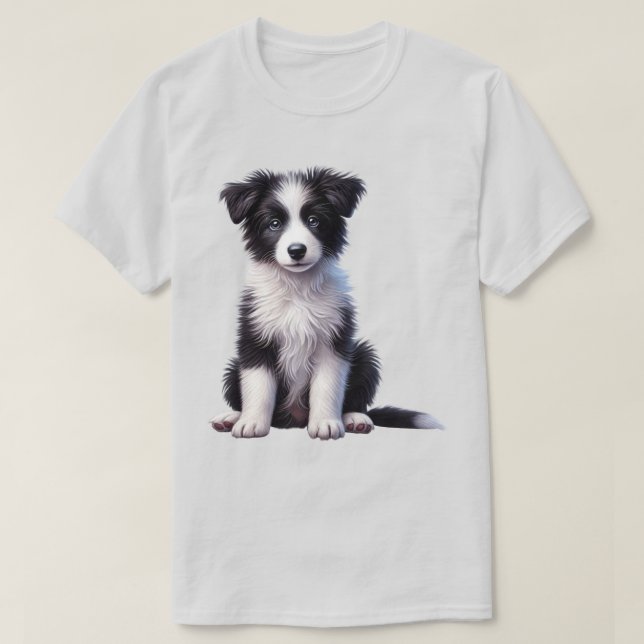Cute Border Collie Puppy T-Shirt (Design Front)