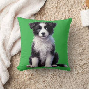 Cute Border Collie Puppy Throw Pillow