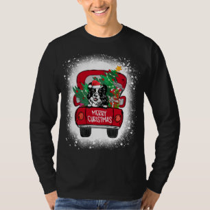 Cute Border Collie Red Truck Merry Christmas Bleac T-Shirt