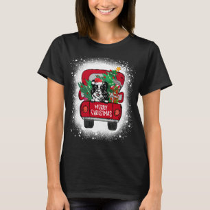 Cute Border Collie Red Truck Merry Christmas Bleac T-Shirt