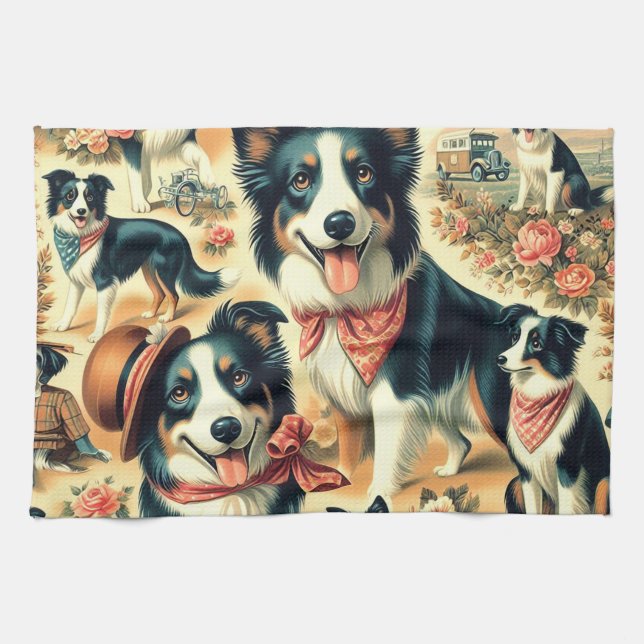 Cute Border Collie Seamless Kitchen Towel (Horizontal)