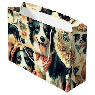Cute Border Collie Seamless Large Gift Bag