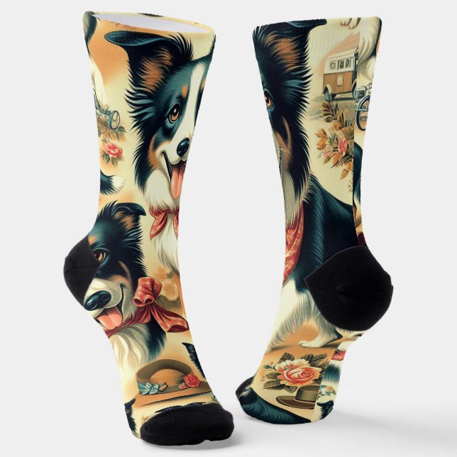 Cute Border Collie Seamless Socks (Angled)