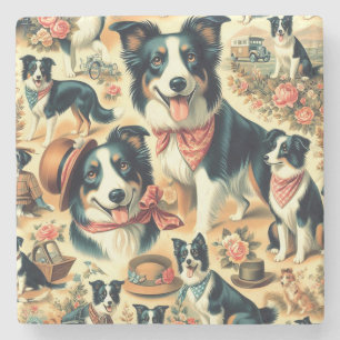Cute Border Collie Seamless Stone Coaster