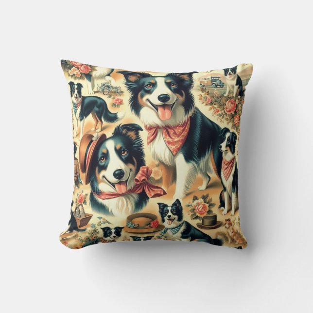 Cute Border Collie Seamless Throw Pillow (Front)