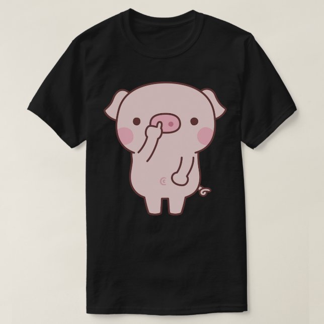 Cute Bored Piggy Digging Nose T-Shirt (Design Front)