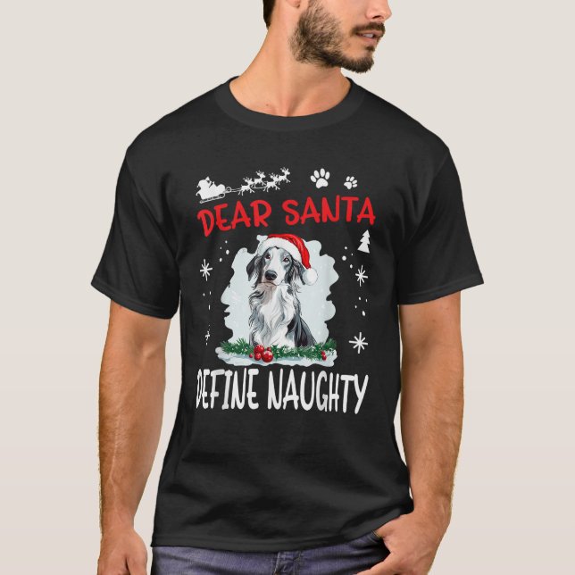 Cute Borzoi dog Dog Christmas Dear Santa Define Na T-Shirt (Front)