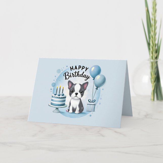 Cute Boston Terrier Birthday Card  (Front)