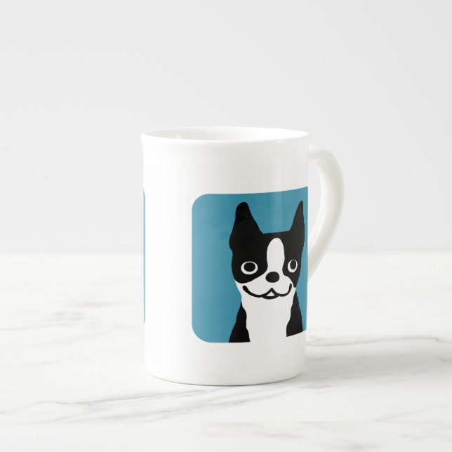 Cute Boston Terrier Cartoon Dog Bone China Mug (Front Right)