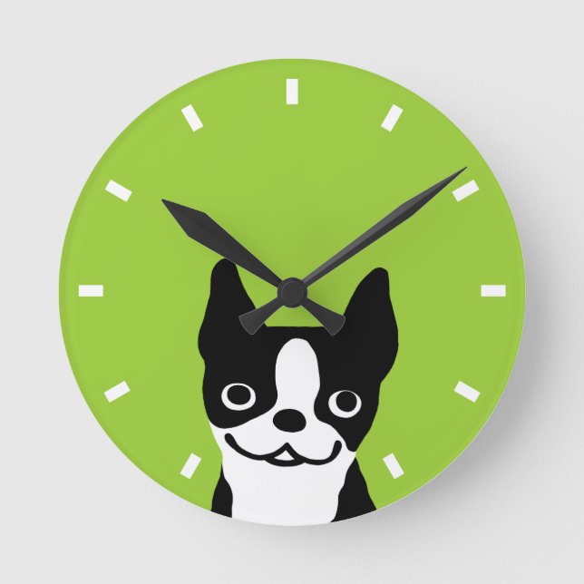 Cute Boston Terrier - Colour Customizable Round Clock (Front)
