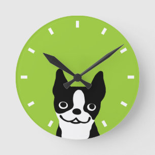 Cute Boston Terrier - Colour Customizable Round Clock