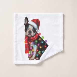 Cute Boston Terrier Dog Funny Xmas Holiday Gifts Wash Cloth