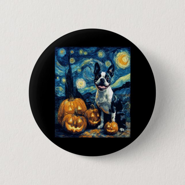 Cute Boston Terrier Dog Halloween Jack O Lantern P 2 Inch Round Button (Front)