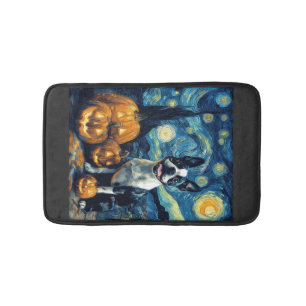 Cute Boston Terrier Dog Halloween Jack O Lantern P Bath Mat