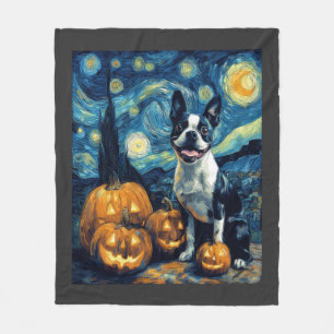 Cute Boston Terrier Dog Halloween Jack O Lantern P Fleece Blanket