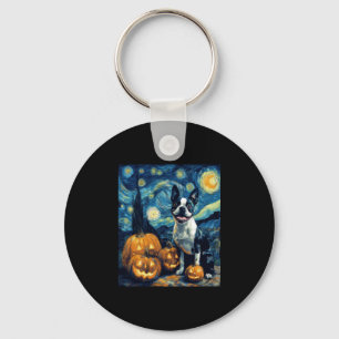Cute Boston Terrier Dog Halloween Jack O Lantern P Keychain