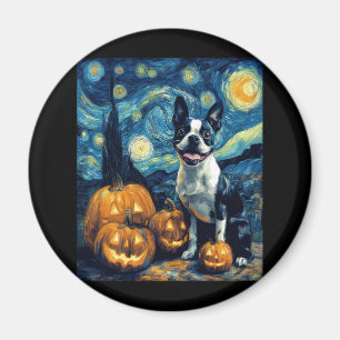 Cute Boston Terrier Dog Halloween Jack O Lantern P Magnet