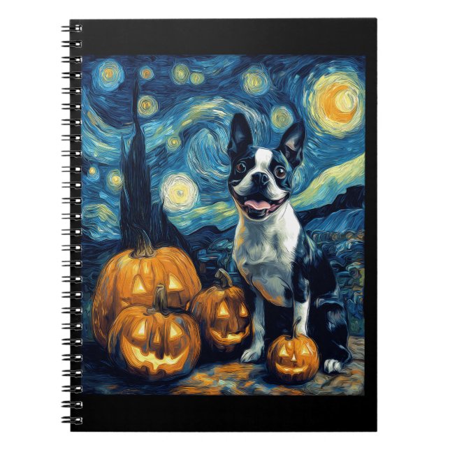 Cute Boston Terrier Dog Halloween Jack O Lantern P Notebook (Front)