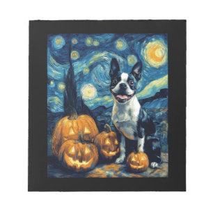Cute Boston Terrier Dog Halloween Jack O Lantern P Notepad