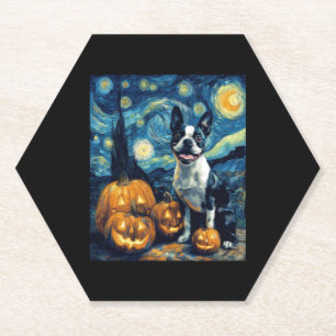 Cute Boston Terrier Dog Halloween Jack O Lantern P Paper Coaster