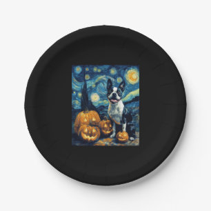 Cute Boston Terrier Dog Halloween Jack O Lantern P Paper Plate