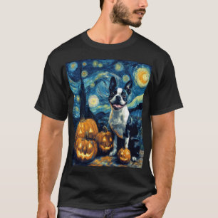 Cute Boston Terrier Dog Halloween Jack O Lantern P T-Shirt