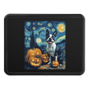 Cute Boston Terrier Dog Halloween Jack O Lantern P Trailer Hitch Cover