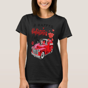 Cute Boston Terrier Dog Red Truck Happy Valentines T-Shirt