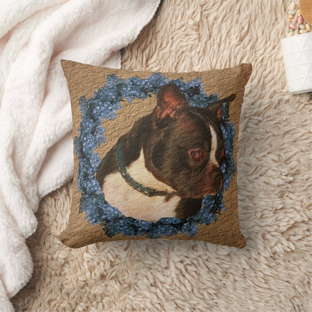 Cute Boston Terrier Dog Throw Pillow (Blanket)