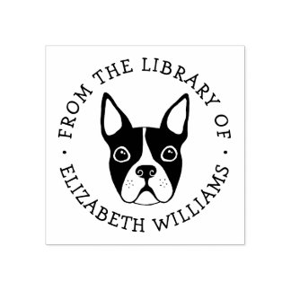 Cute boston terrier from the library of book name rubber stamp