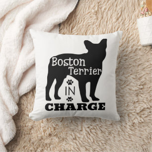 Cute Boston Terrier Gift Black White Puppy Dog  Throw Pillow