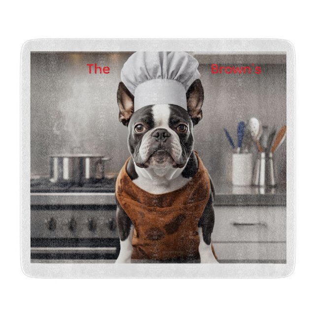 Cute Boston Terrier Glass Cutting Board (Front)