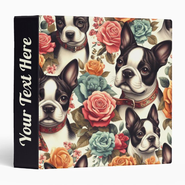 Cute Boston Terrier Illustration Binder (Front/Spine)